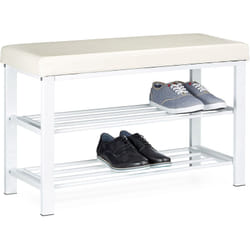 Panca Scarpiera, Mobile Scarpe, Portascarpe con 2 Ripiani, Imbottita, HxLxP: 49x81x31 cm, 10 Paia, Bianco - Relaxdays