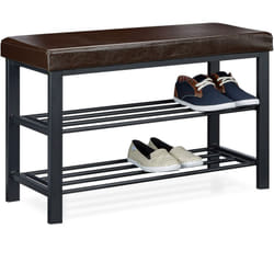 Panca Scarpiera, Mobile Scarpe, Portascarpe con 2 Ripiani, Imbottita, HxLxP: 49x81x31 cm, 10 Paia, Marrone - Relaxdays