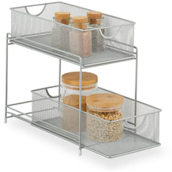 Relaxdays - Organizer per Armadietti Cucina, Organizzatore Estraibile in Metallo, 2 Cestelli, 32 x 19 x 35,5 cm, Argentato