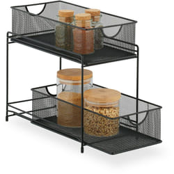 Relaxdays - Organizer per Armadietti Cucina, Organizzatore Estraibile in Metallo, 2 Cestelli, 32 x 19 x 35,5 cm, Nero