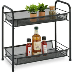 Relaxdays - Scaffale Portaspezie a 2 Ripiani, Organizer da Tavolo da Cucina o Mensola Bagno per Make-Up, in Metallo, Nero