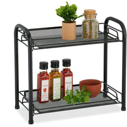 Relaxdays Scaffale Portaspezie a 2 Ripiani, Organizer da Tavolo Cucina o Mensola Bagno per Make-Up, in Metallo, Nero