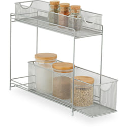 Relaxdays - Organizer per Armadietti Cucina, Organizzatore Estraibile, 2 Cestelli, in Metallo, 40 x 15 x 46 cm, Argentato