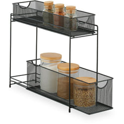 Relaxdays - Organizer per Armadietti Cucina, Organizzatore Estraibile, 2 Cestelli, in Metallo, 40 x 15 x 46 cm, Nero
