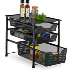 Scaffale Portaspezie con Cassetto, Organizer da Tavolo da Cucina o Scrivania Ufficio, hlp 35x28x42,5 cm, Nero - Relaxdays