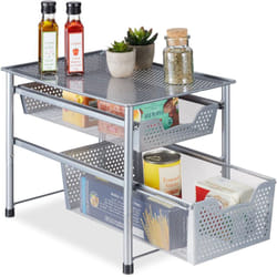 Scaffale Portaspezie con 2 Cassetti, Organizer da Tavolo da Cucina o Scrivania Ufficio, 30x28x42,5 cm, Grigio - Relaxdays