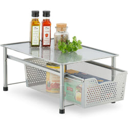 Relaxdays Scaffale Portaspezie con Cassetto, Organizer da Tavolo da Cucina o Scrivania Ufficio, 19x28x42,5 cm, Argentato