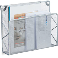 Relaxdays Portariviste in Metallo Muro, Organizer Portagiornali da Appendere, Cesto Portadocumenti, 28x35,5x10, Argento