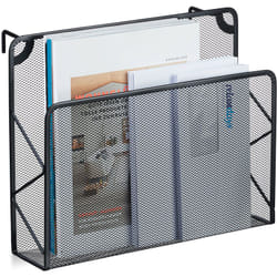 Relaxdays - Portariviste in Metallo da Muro, Organizer Portagiornali da Appendere, Cesto Portadocumenti, 28x35,5x10, Nero