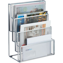 Relaxdays Portariviste da Scrivania Metallo, Organizer Portadocumenti, 4 Scomparti Portagiornali, 43x33x18 cm, Argento
