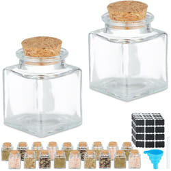 Relaxdays - Barattoli Spezie, Set di 20 Vasetti in Vetro 50 ml, Contenitori con Tappo in Sughero, con Etichette e Imbuto