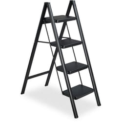 Relaxdays - Scaletta Pieghevole, Scala in Acciaio Leggero, Step Ladder Carico 120kg, Rialzo a 4 Gradini, 109x42x84cm, Nero