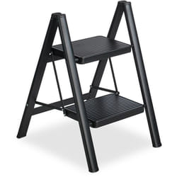 Relaxdays - Scaletta Pieghevole, Scala in Acciaio Leggero, Step Ladder Carico 120kg, Rialzo a 2 Gradini, 60x42x48 cm, Nero