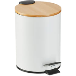 Relaxdays - Pattumiera Bagno a Pedale 3 l, Cestino Cosmetici con Cesto Interno Rimovibile, Bidone in Ferro e Bambù, Bianco