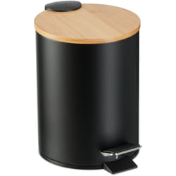 Relaxdays - Pattumiera Bagno a Pedale 3 l, Cestino Cosmetici con Cesto Interno Rimovibile, Bidone in Ferro e Bambù, Nero