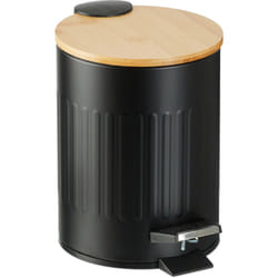 Relaxdays - Pattumiera Bagno a Pedale 3 l, Cestino con Secchio Rimovibile e Coperchio Ammortizzato, Ferro e Bambù, Nero