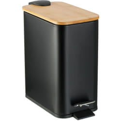 Relaxdays - Pattumiera Bagno a Pedale da 5 l, Cestino Cosmetici con Cesto Interno Rimovibile, Bidone in Ferro, Bambù, Nero