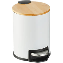 Relaxdays Pattumiera Bagno a Pedale 3 L, Cestino Cosmetici con Secchio Interno Rimovibile, Bidone Ferro e Bambù, Bianco