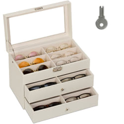 Porta Occhiali Multiplo, Scatola per 18 Paia, Espositore con Cassetti, HxLxP 22,5 x 33,5 x 19 cm, Bianco - Relaxdays