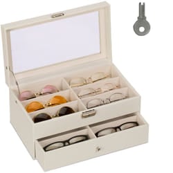 Relaxdays - Porta Occhiali Multiplo, Scatola per 12 Paia, Espositore con Cassetti, hlp 15,5 x 33,5 x 19,5 cm, Bianco