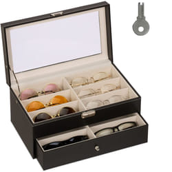 Relaxdays Porta Occhiali Multiplo, Scatola per 12 Paia, Espositore con Cassetti, HLP 15,5 x 33,5 x 19,5 cm, Nero