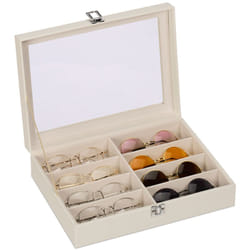 Relaxdays - Porta Occhiali Multiplo, Scatola per 8 Paia, Cofanetto Espositore con Cassetti, hlp: 8,5x33,5x24,5 cm, Bianco