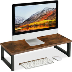 Relaxdays - Supporto per Monitor, Alza Schermo pc per Scrivania, HxLxP: 15 x 55 x 23 cm, Design Industriale, Marrone Nero