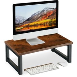 Relaxdays - Supporto per Monitor, Alza Schermo pc per Scrivania, HxLxP: 15 x 40 x 23 cm, Design Industriale, Marrone Nero