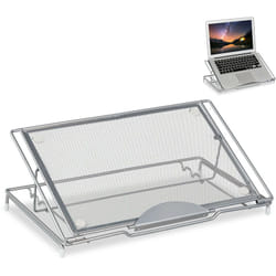 Relaxdays - Supporto per Laptop 14 Pollici, Porta pc e Reggilibri, Rete Acciaio Ventilato, Regola su 3 Livelli, Argentato