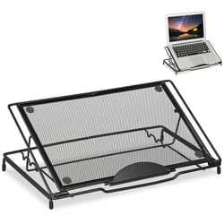 Relaxdays Supporto per Laptop 14 Pollici, Porta PC e Reggilibri a Rete Acciaio Ventilato, Regolabile su 3 Livelli, Nero
