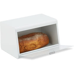 Relaxdays - Cassetta Portapane in Acciaio, Contenitore Porta Pane e Biscotti, Salvafreschezza, 20,5x34,5x23,5 cm, Bianco