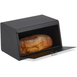 Relaxdays - Cassetta Portapane in Acciaio, Contenitore Porta Pane e Biscotti, Salvafreschezza, 20,5x34,5x23,5 cm, Nero