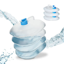 Tanica Pieghevole,Set 4 Contenitori con Rubinetto,Coperchio, Manico,BPA-free, 5 Litri, Trasparente Blu - Relaxdays