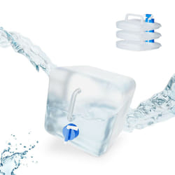 Tanica Pieghevole,Set 4 Contenitori con Rubinetto, Coperchio Svitabile, Manico, BPA-free,5 l, trasparente/blu - Relaxdays