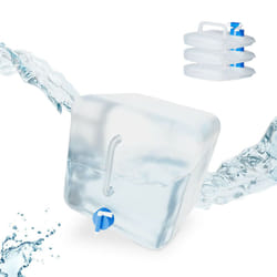 Tanica Pieghevole,Set 4 Contenitori con Rubinetto,Coperchio Svitabile, Manico, BPA-free, 15 l, trasparente/blu - Relaxdays