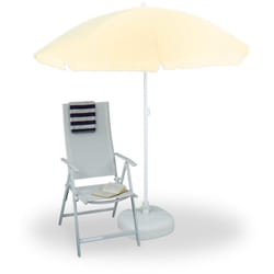 Ombrellone da Giardino, Spiaggia, Diametro 180cm, 8 Stecche, Poliestere, Inclinabile, Giallo Chiaro - Relaxdays
