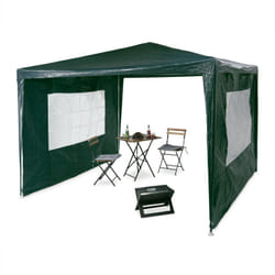 Gazebo 3x3 m, 2 Pareti Laterali, Struttura in Metallo, Telo in pe, con Finestre, per Festival, Tendone, Verde - Relaxdays