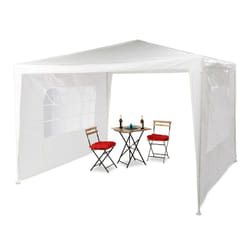 Gazebo 3x3 m, 2 Pareti Laterali, Struttura in Metallo, Telo in pe, con Finestre, per Festival, Tendone, Bianco - Relaxdays