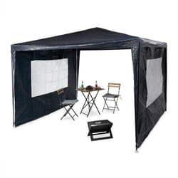 Gazebo 3x3 m, 2 Pareti Laterali, Struttura in Metallo, Telo in pe, con Finestre, per Festival, Tendone, Blu - Relaxdays