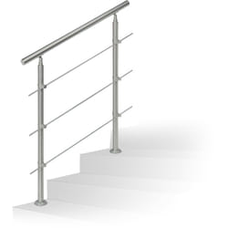 Relaxdays - Set Ringhiera per Scale in Acciaio, 1 m di Lunghezza, 2 Pali, 3 Traverse, Corrimano Esterni Interni, Argento