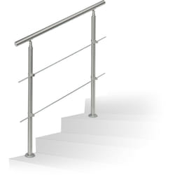 Relaxdays - Set Ringhiera per Scale in Acciaio, 1 m di Lunghezza, 2 Pali, 2 Traverse, Corrimano Esterni Interni, Argento