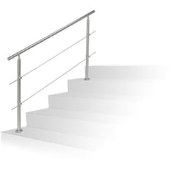 Relaxdays - Set Ringhiera per Scale in Acciaio, 1,5 m di Lunghezza, 2 Pali, 2 Traverse, Corrimano Esterni Interni, Argento