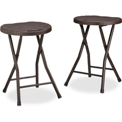 Sgabello Pieghevole bastian, Forma Rotonda, Effetto Rattan, Resistente, HxLxP 45x32,5x29 cm, Marrone - Relaxdays