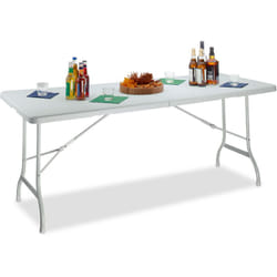 Tavolo da Giardino Pieghevole, Tavolino da Campeggio Picnic, con Maniglia, h x l x p 72x178x74 cm, Bianco - Relaxdays