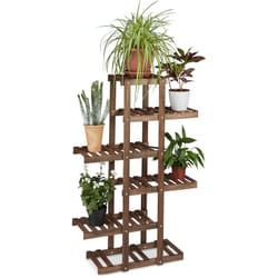 Scaffale per Fiori, 125 x 81 x 25 cm, per Piante Decorativo, Portafiori da Interni da Terra, Marrone Scuro - Relaxdays