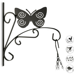 Relaxdays Ganci Appendivasi con Farfalla, Portavasi da Parete, Decorazione da Giardino, in Metallo, 30 x 28 x 2 cm, Nero