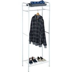 Appendiabiti con Scarpiera, HxLxP: 166 x 60,5 x 38 cm, Attaccapanni Metallo Ripiano Portascarpe, Ganci, Bianco - Relaxdays