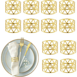 Anelli Portatovaglioli da Tavola, Set 12 Porta Tovaglioli di Stoffa e Carta, HxD: 3x4,5 cm, Segnaposto, Dorato - Relaxdays