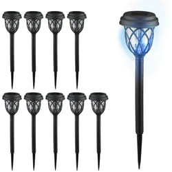 Relaxdays Lampade Solari da Giardino, Set da 10, LED con Effetti Luce, Sensore di Luminosità, H x D: 42,5 x 10 cm, Nero