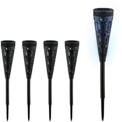 Relaxdays Lampade Solari da Giardino, Set 5 Fiaccola LED con Effetti di Luce, Sensore di Luminosità, H x D: 41 x 7, Nero